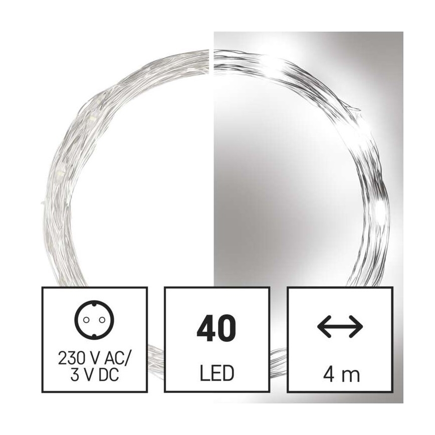 LED коледна външна гирлянда 40xLED/9m IP44 студено бяла