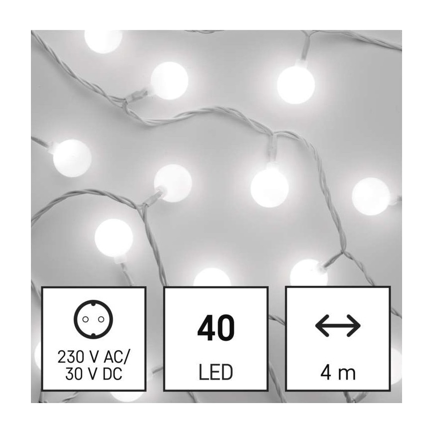 LED коледна външна гирлянда 40xLED/9m IP44 студено бяло