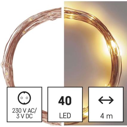 LED коледна външна гирлянда 40xLED/9m IP44 топла бяла