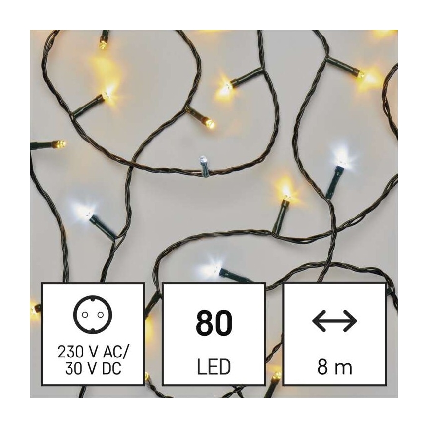 LED коледна външна гирлянда 80xLED/13m IP44 топла/студена бяла