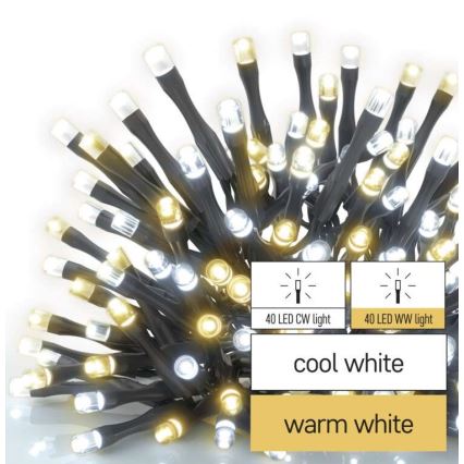 LED коледна външна гирлянда 80xLED/13m IP44 топла/студена бяла