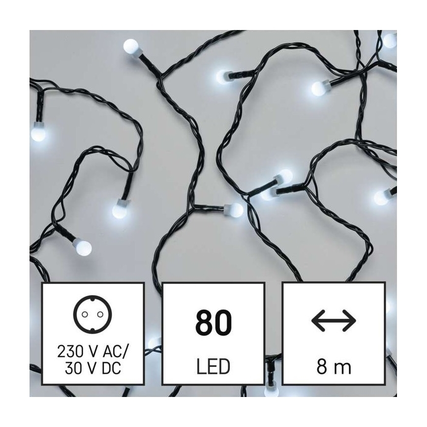 LED коледна външна верига 80xLED/13m IP44 студено бяло