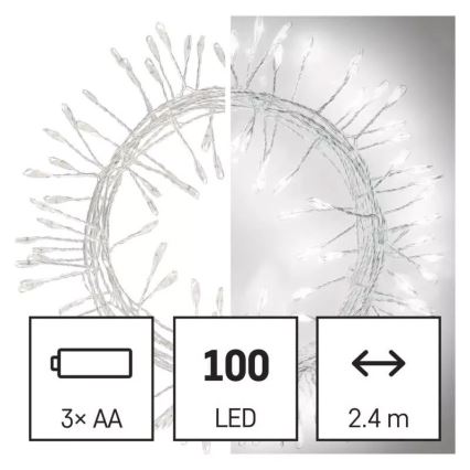 LED Коледни лампички 100xLED/3xAA 2,7м студено бели