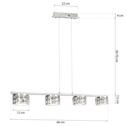 LED Кристален полилей на въже ALEX 4xLED/20W/230V