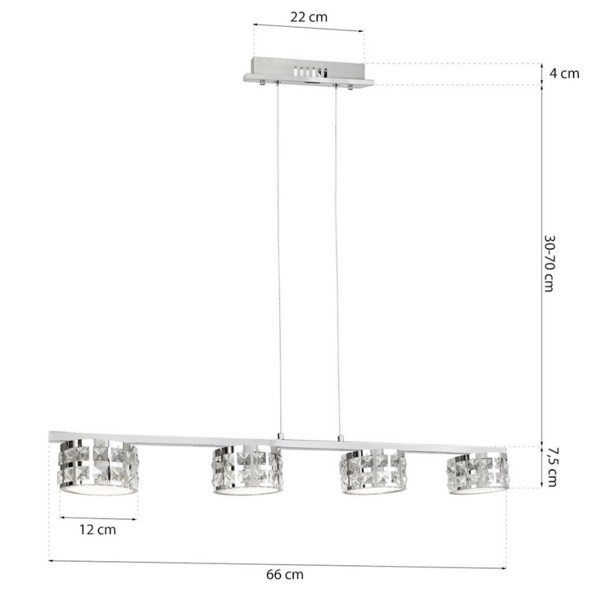 LED Кристален полилей на въже ALEX 4xLED/20W/230V