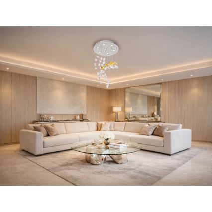 LED кристален таванен плафон AVARA LED/24W/230V Ø 40 см, лъскав хром + дистанционно управление