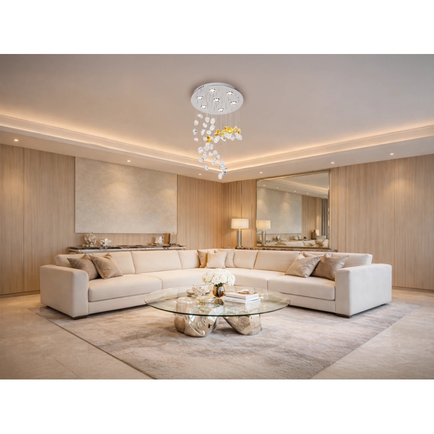LED кристален таванен плафон AVARA LED/24W/230V Ø 40 см, лъскав хром + дистанционно управление