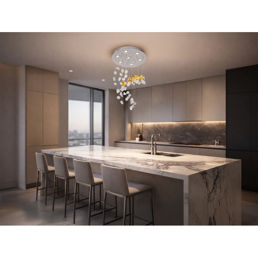 LED кристален таванен плафон AVARA LED/24W/230V Ø 40 см, лъскав хром + дистанционно управление