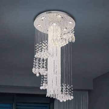LED кристален таванен плафон NAURU LED/24W/230V Ø 45 см гланцов хром + дистанционно управление
