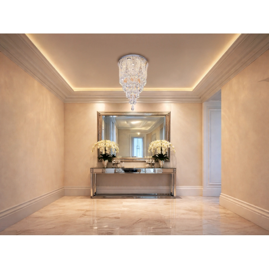 LED кристален таванен осветител MAJURO LED/30W/230V диам. 40 см лъскав хром + дистанционно управление