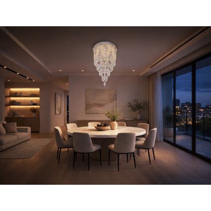 LED кристален таванен осветител MAJURO LED/30W/230V диам. 40 см лъскав хром + дистанционно управление