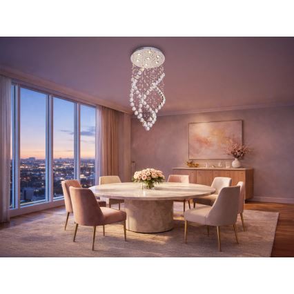 LED кристален таванен полилей NAURU LED/24W/230V Ø 40 см, лъскав хром + дистанционно управление