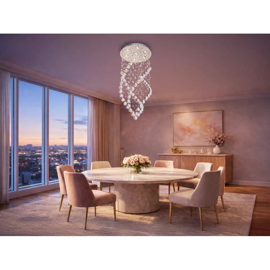 LED кристален таванен полилей NAURU LED/24W/230V Ø 40 см, лъскав хром + дистанционно управление