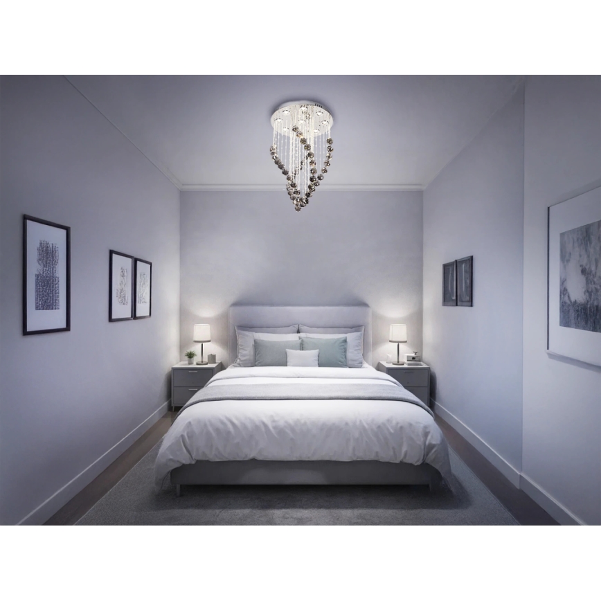 LED кристален таванен плафон NAURU LED/30W/230V Ø 40 см лъскав хром/черен + дистанционно управление