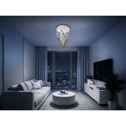 LED кристален таванен плафон NAURU LED/30W/230V Ø 40 см лъскав хром/черен + дистанционно управление