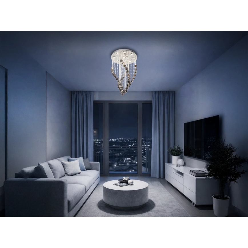 LED кристален таванен плафон NAURU LED/30W/230V Ø 40 см лъскав хром/черен + дистанционно управление