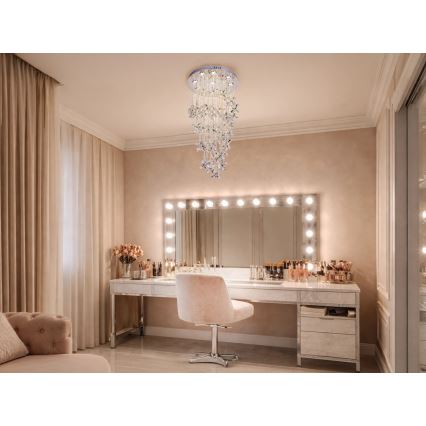 LED кристален таванен полилей SAMOA LED/30W/230V Ø 40 см лъскав хром + дистанционно управление