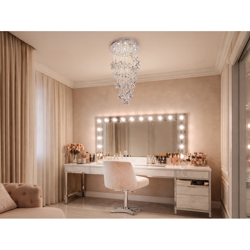 LED кристален таванен полилей SAMOA LED/30W/230V Ø 40 см лъскав хром + дистанционно управление