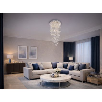 LED кристален таванен полилей SAMOA LED/30W/230V Ø 40 см лъскав хром + дистанционно управление