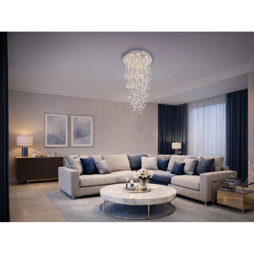 LED кристален таванен полилей SAMOA LED/30W/230V Ø 40 см лъскав хром + дистанционно управление