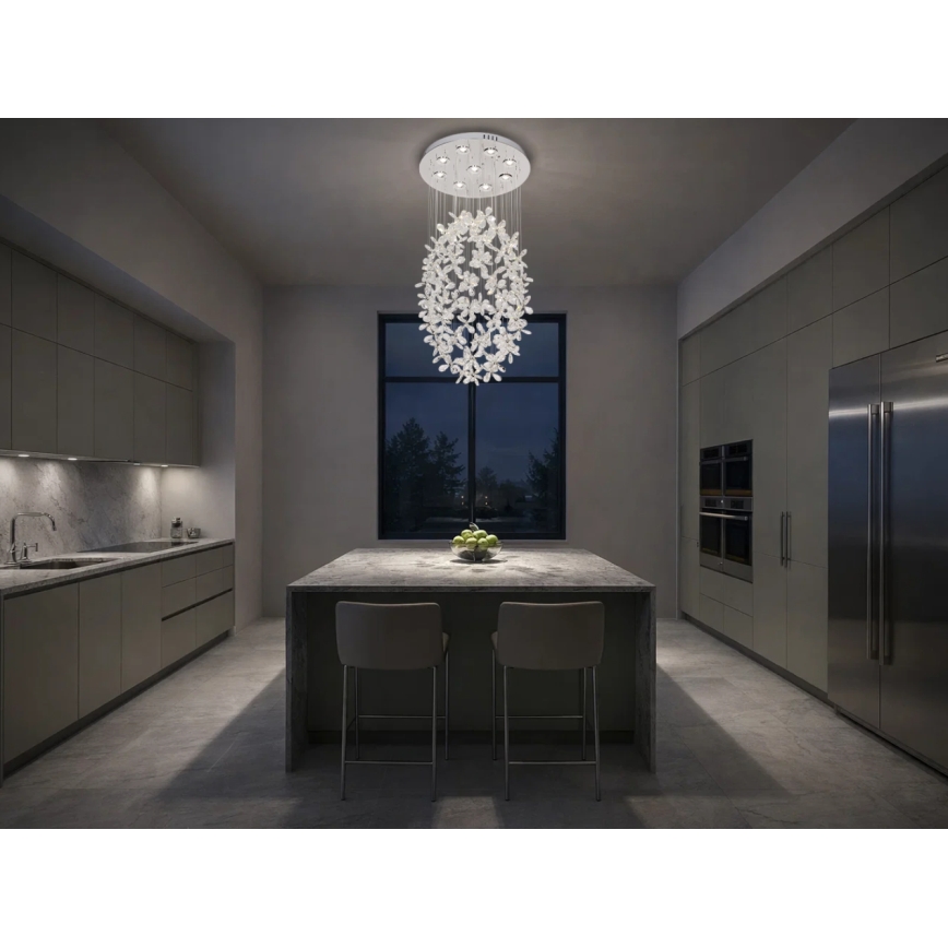 LED кристален таванен полилей SAMOA LED/30W/230V Ø 40 см лъскав хром + дистанционно управление
