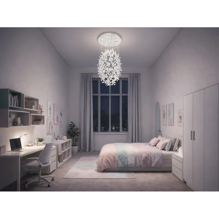 LED кристален таванен полилей SAMOA LED/30W/230V Ø 40 см лъскав хром + дистанционно управление
