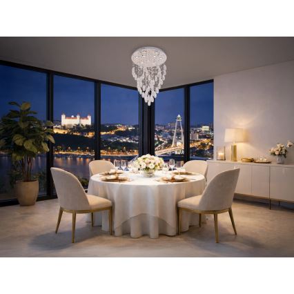 LED Кристално таванно осветително тяло MAJURO LED/30W/230V Ø 45 см лъскав хром + дистанционно управление