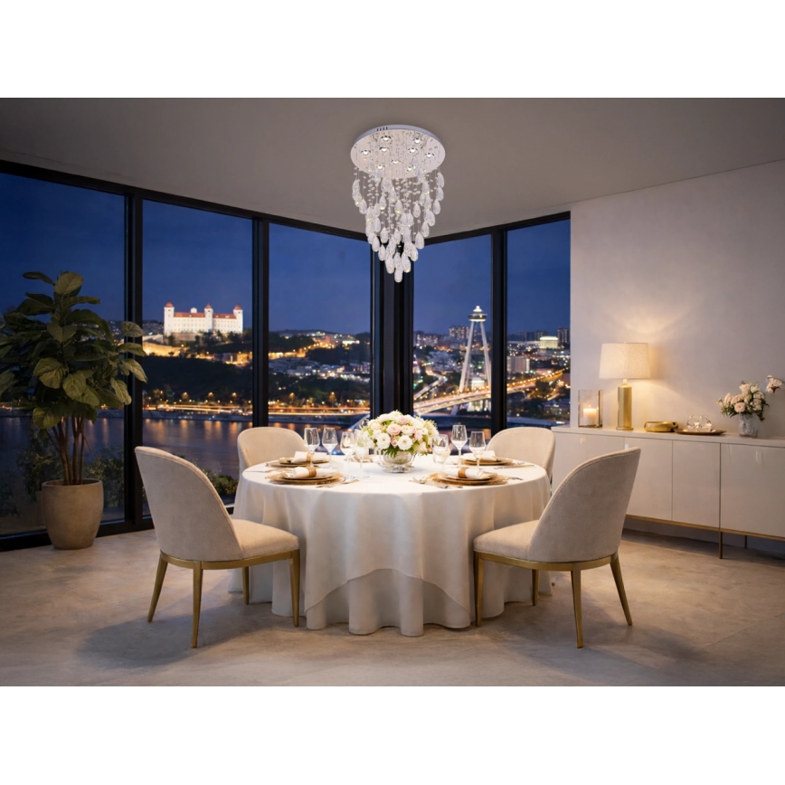 LED Кристално таванно осветително тяло MAJURO LED/30W/230V Ø 45 см лъскав хром + дистанционно управление