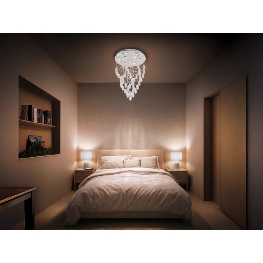 LED Кристално таванно осветително тяло MAJURO LED/30W/230V Ø 45 см лъскав хром + дистанционно управление