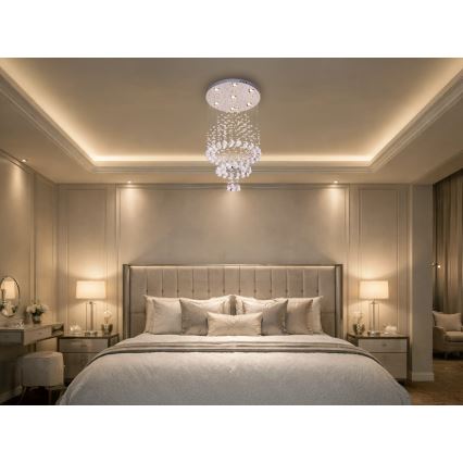 Кристален таванен плафон NAURU LED/24W/230V Ø 40 см лъскав хром + дистанционно управление