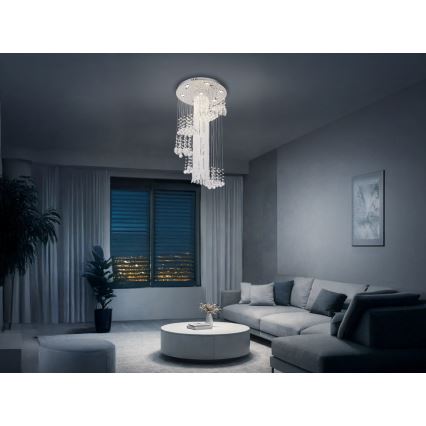 LED кристален таванен плафон NAURU LED/24W/230V Ø 45 см гланцов хром + дистанционно управление
