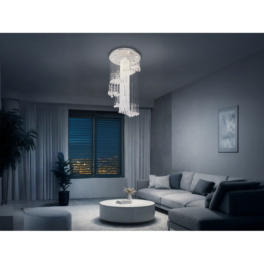 LED кристален таванен плафон NAURU LED/24W/230V Ø 45 см гланцов хром + дистанционно управление