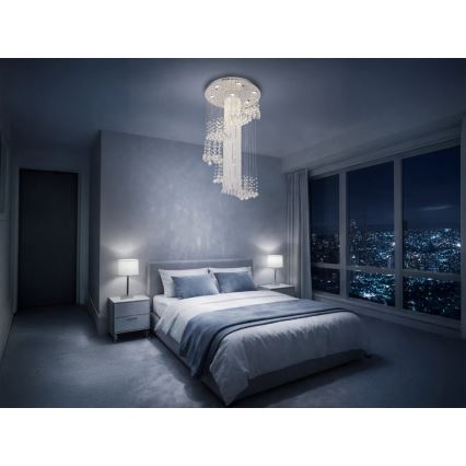 LED кристален таванен плафон NAURU LED/24W/230V Ø 45 см гланцов хром + дистанционно управление