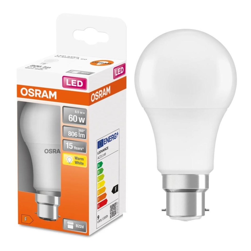LED Крушка A60 B22d/8,5W/230V 2700K - Osram