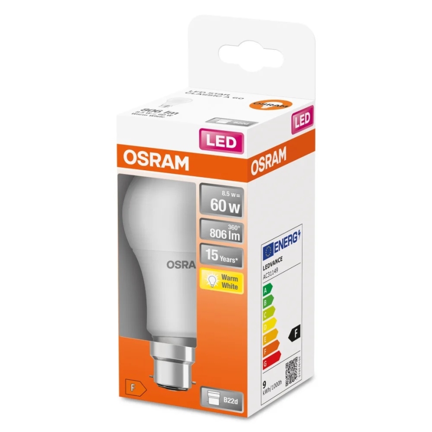 LED Крушка A60 B22d/8,5W/230V 2700K - Osram