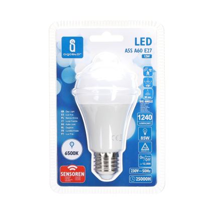 LED крушка с датчик за движение и здрач A60 E27/12W/230V 6500K - Aigostar