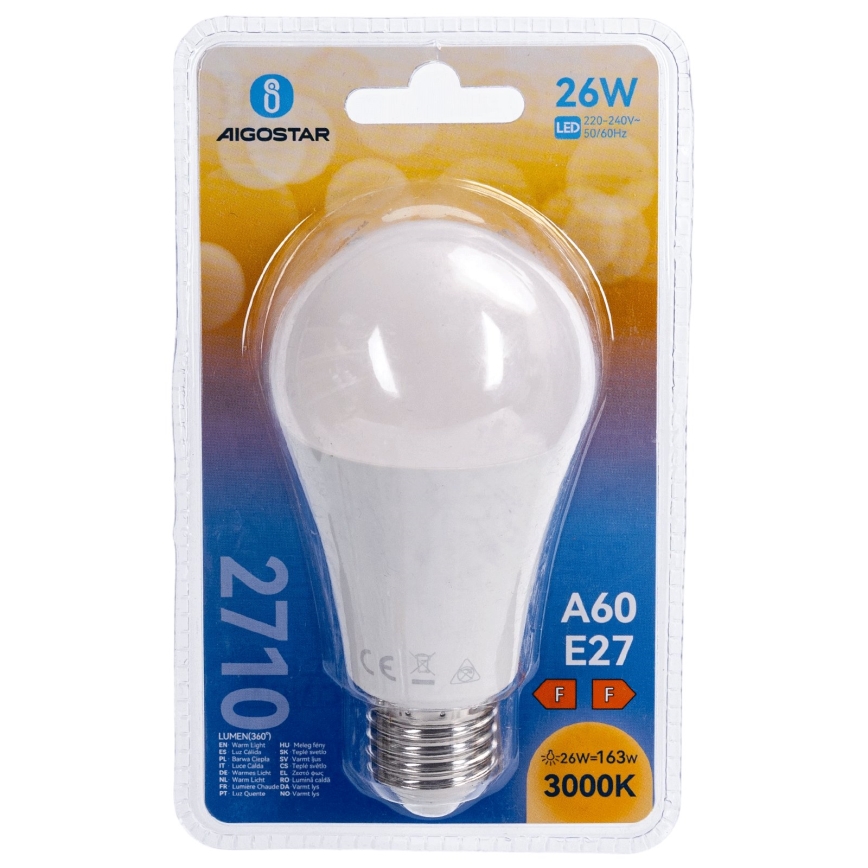LED крушка A60 E27/26W/230V 3000K - Aigostar