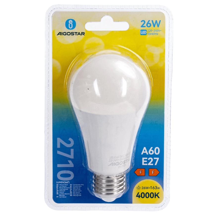 LED крушка A60 E27/26W/230V 4000K - Aigostar