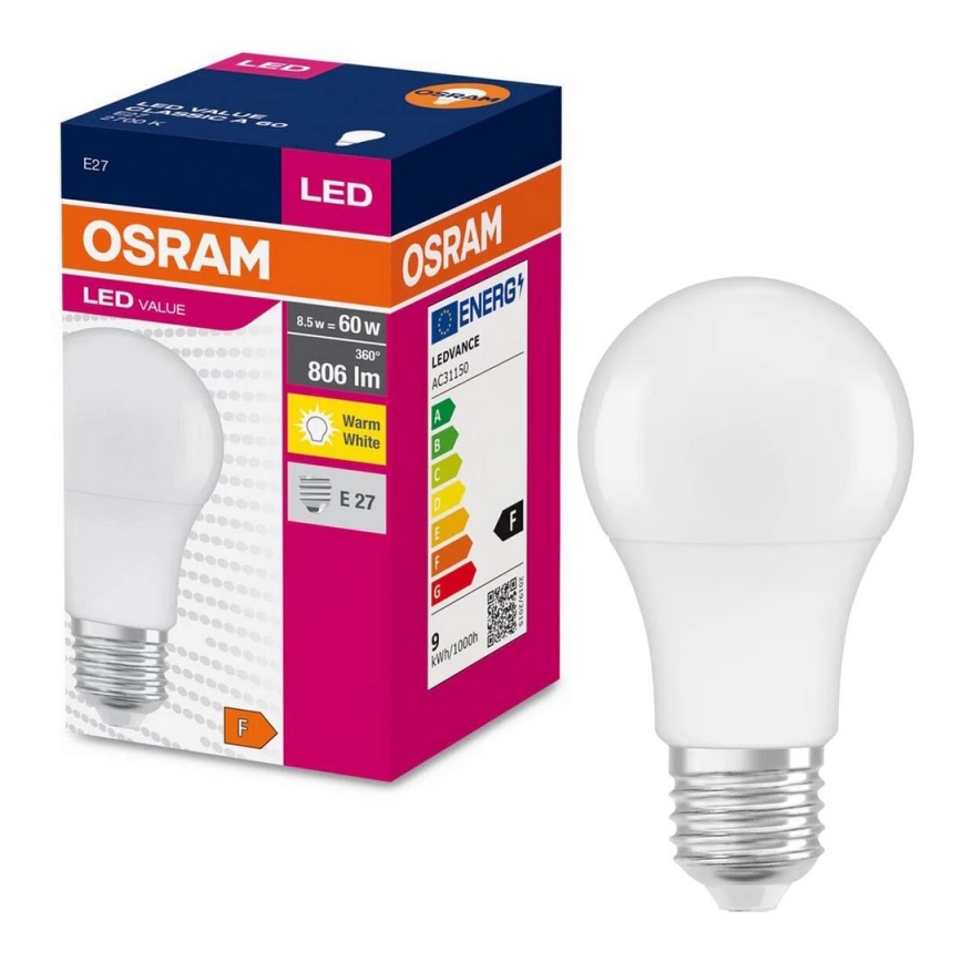 LED Крушка A60 E27/8,5W/230V 2700K - Osram