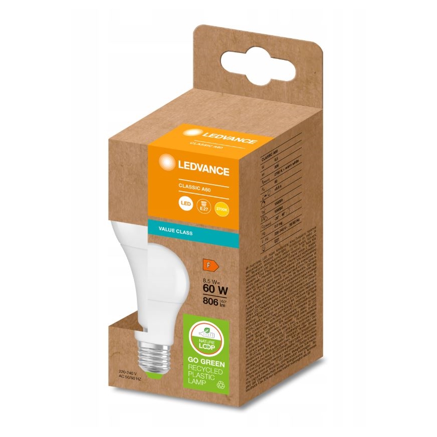 LED крушка от рециклирана пластмаса A60 E27/8,5W/230V 2700K - Ledvance