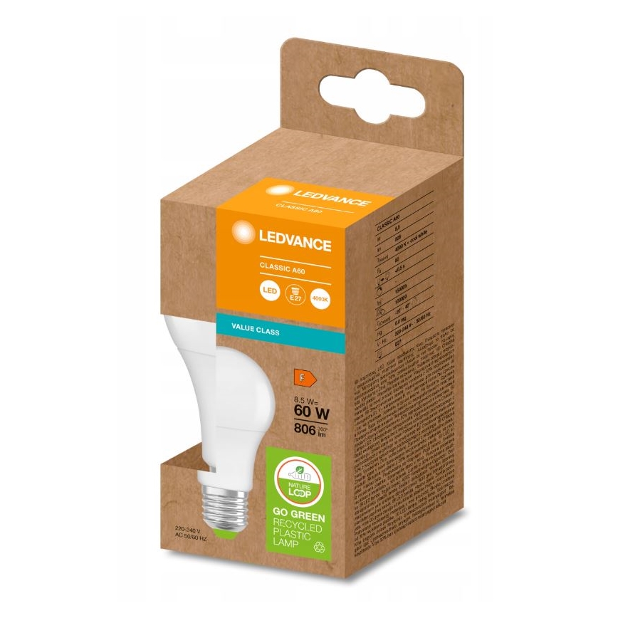 LED крушка от рециклирана пластмаса A60 E27/8,5W/230V 4000K - Ledvance