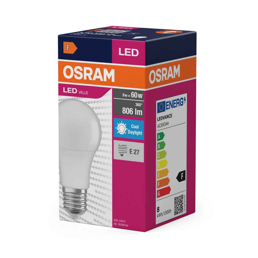 LED крушка A60 E27/8W/230V 6500K - Osram