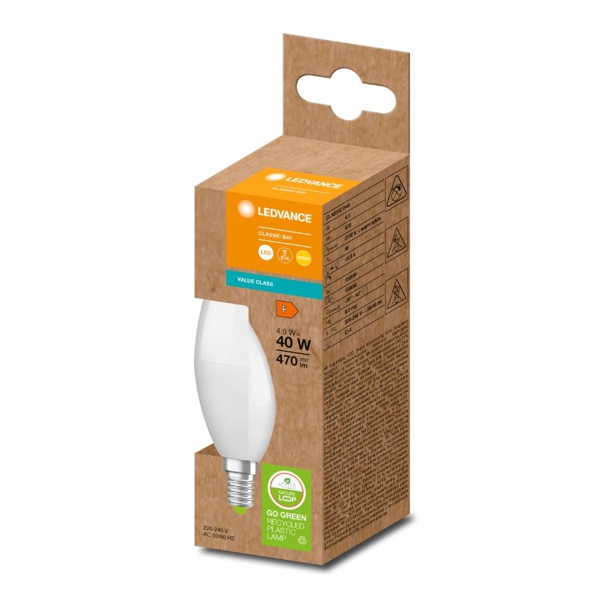 LED крушка от рециклирана пластмаса B40 E14/4,9W/230V 2700K - Ledvance