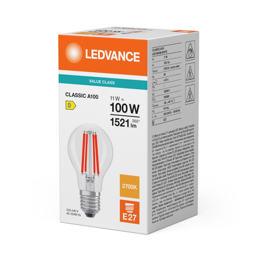LED крушка CLASSIC FILAMENT A60 E27/11W/230V 2700K - Ledvance