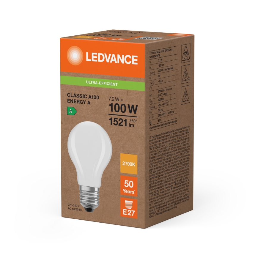 LED крушка CLASSIC FILAMENT A60 E27/7,2W/230V 2700K - Ledvance