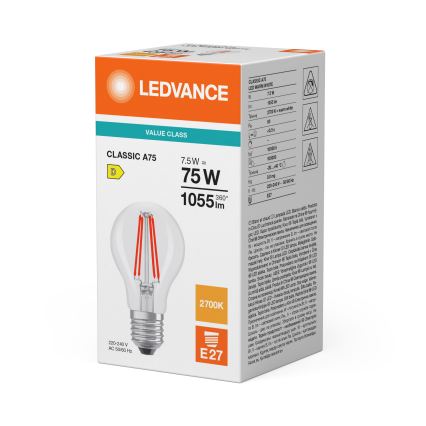 LED крушка CLASSIC FILAMENT A60 E27/7,5W/230V 2700K - Ledvance