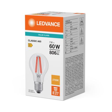 LED крушка CLASSIC FILAMENT A60 E27/7W/230V 2700K - Ledvance