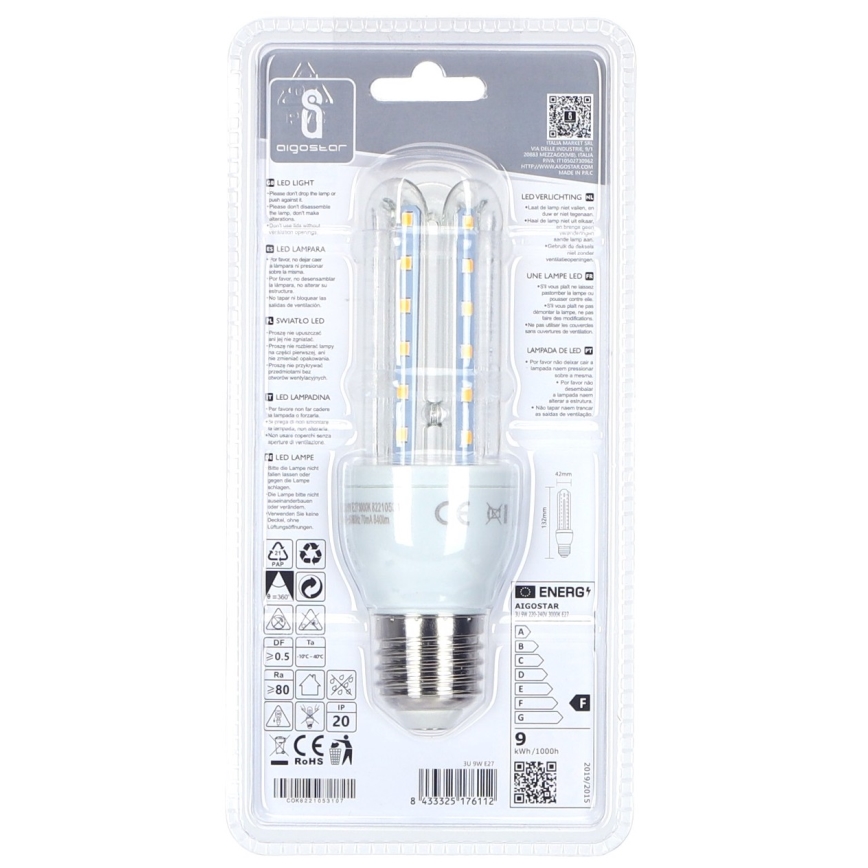LED Крушка E27/9W/230V 3000K - Aigostar