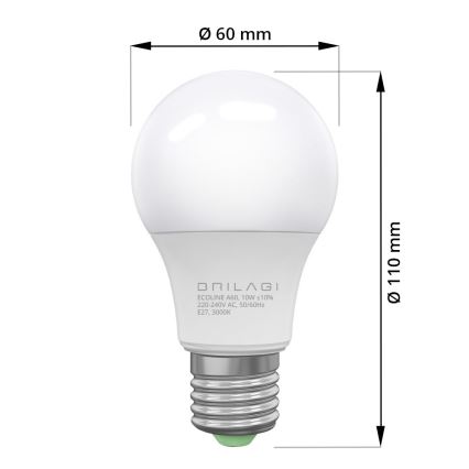 LED Крушка ECOLINE A60 E27/10W/230V 3000K - Brilagi