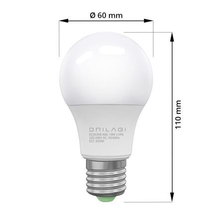 LED Крушка ECOLINE A60 E27/10W/230V 6500K - Brilagi